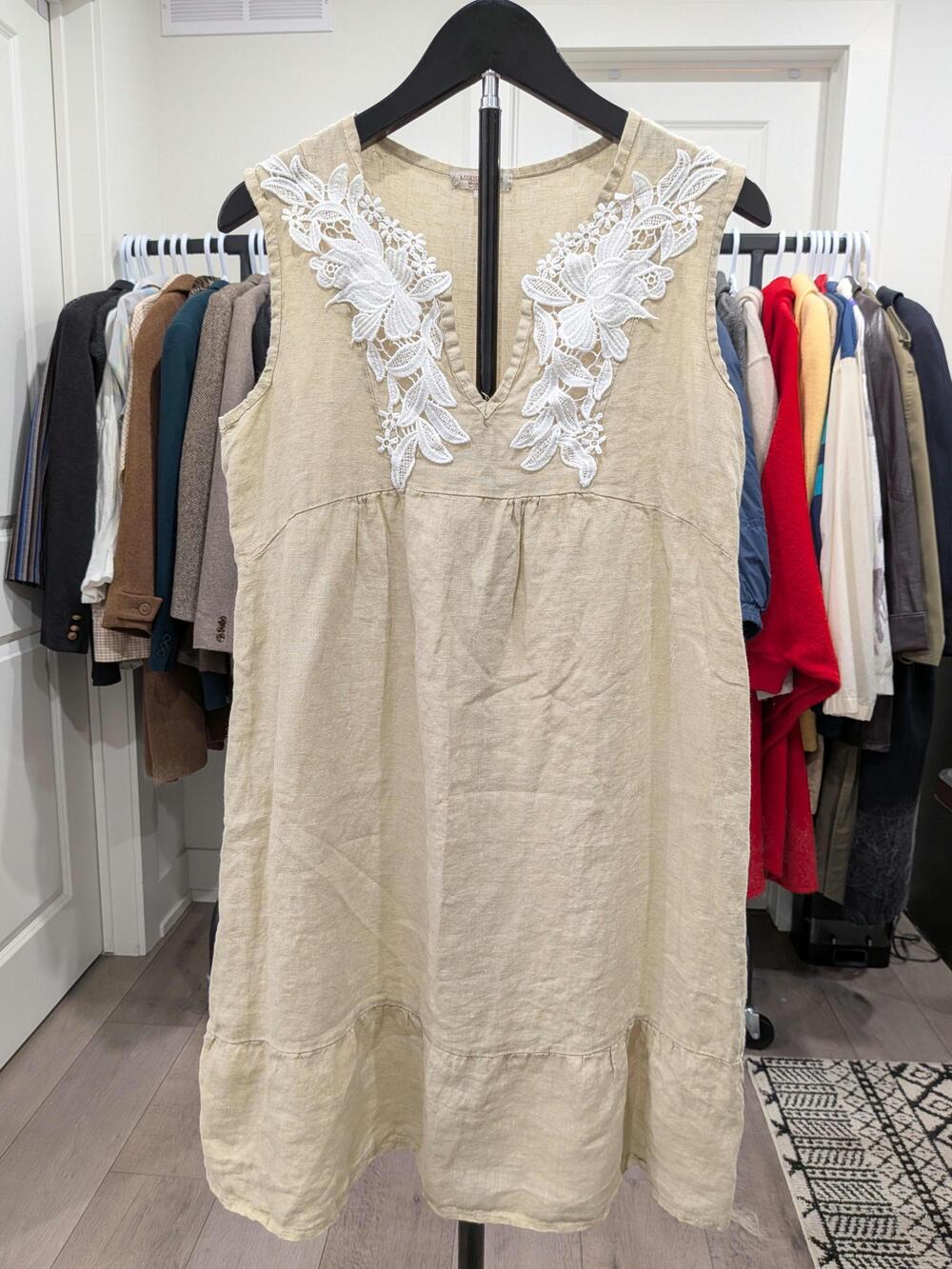 Marisa & Marie - Linen Dress w/ Cotton Embroidery Size M - Made in Italy